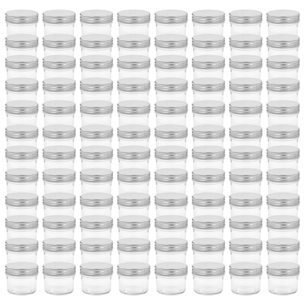vidaXL Borcane din sticlă pentru gem, capace argintii, 96 buc, 110 ml