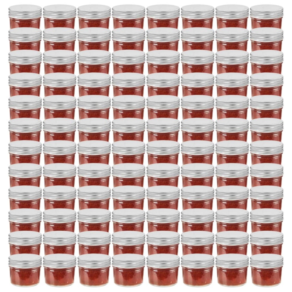 vidaXL Borcane din sticlă pentru gem, capace argintii, 96 buc, 110 ml