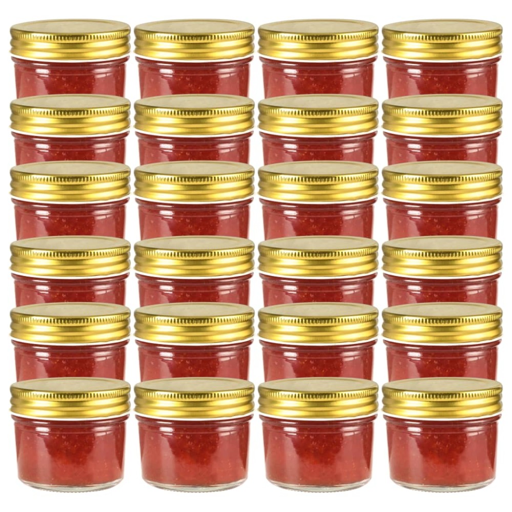 vidaXL Borcane din sticlă pentru gem cu capac auriu 24 buc. 110 ml