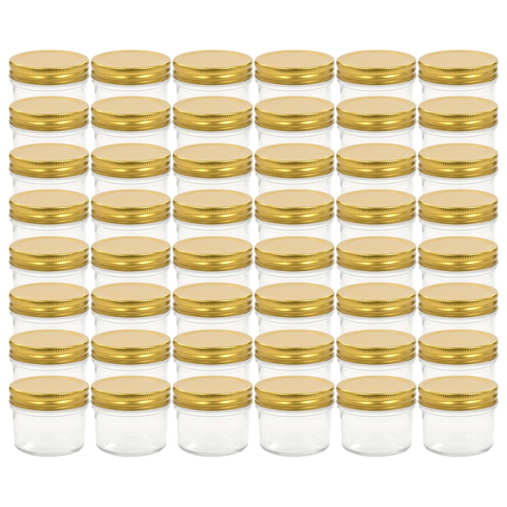 vidaXL Borcane din sticlă pentru gem, capace aurii, 48 buc, 110 ml