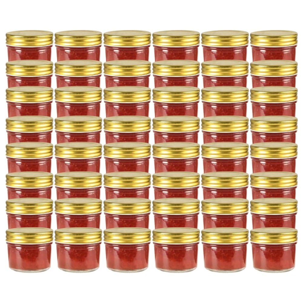 vidaXL Borcane din sticlă pentru gem, capace aurii, 48 buc, 110 ml