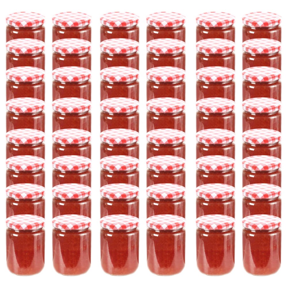 vidaXL Borcane de sticlă pentru gem capac alb și roșu, 48 buc, 230 ml