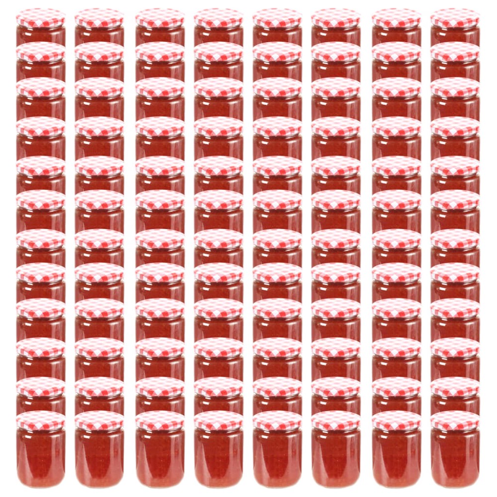 vidaXL Borcane de sticlă pentru gem capace alb & roșu 96 buc. 230 ml