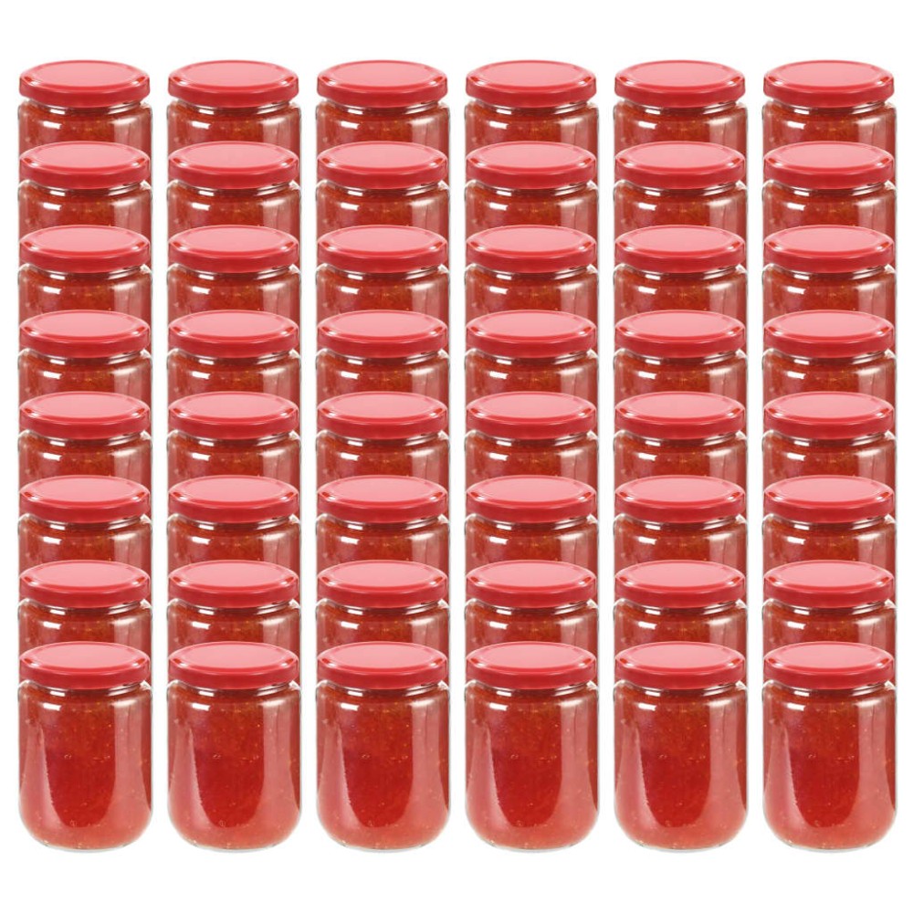 vidaXL Borcane din sticlă pentru gem, capac roșu, 48 buc., 230 ml