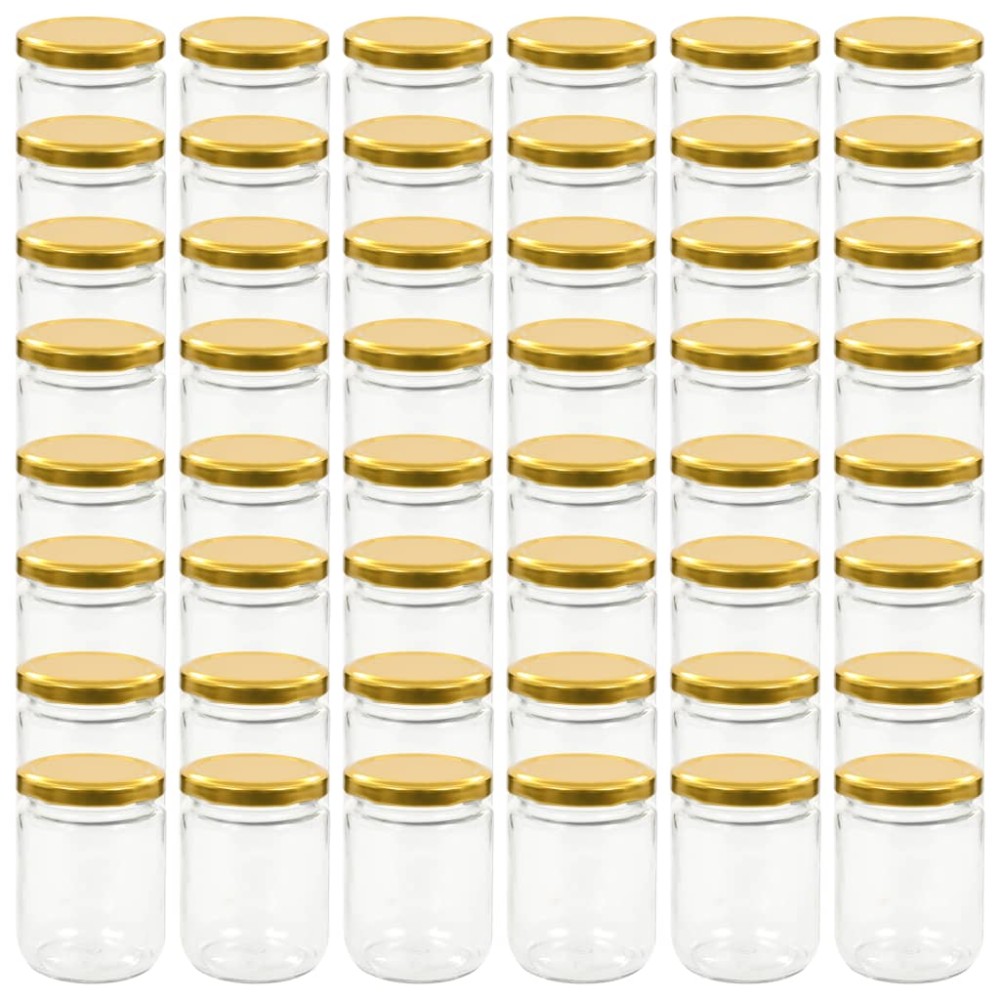 vidaXL Borcane din sticlă pentru gem, capac auriu, 48 buc., 230 ml