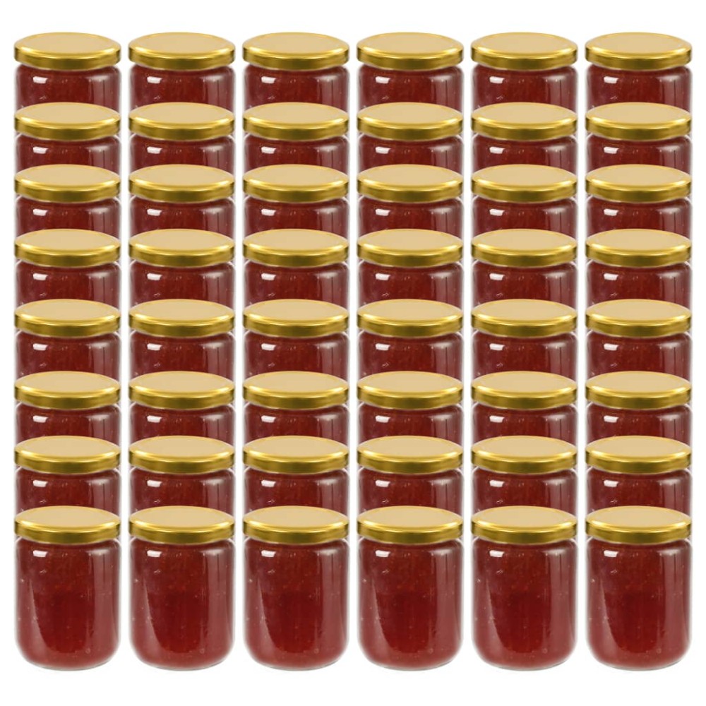vidaXL Borcane din sticlă pentru gem, capac auriu, 48 buc., 230 ml
