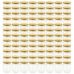 vidaXL Borcane din sticlă pentru gem, capace aurii, 96 buc., 230 ml vidaXL Borcane din sticlă pentru gem, capace aurii, 96 buc., 230 ml