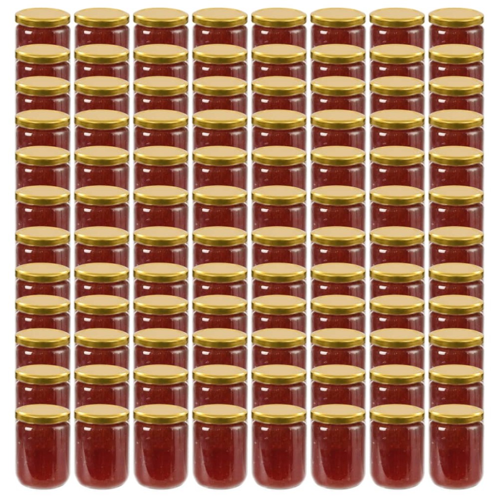 vidaXL Borcane din sticlă pentru gem, capace aurii, 96 buc., 230 ml