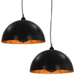 vidaXL Lustre, 2 buc., negru și auriu, semisferic, 40 cm, E27 vidaXL Lustre, 2 buc., negru și auriu, semisferic, 40 cm, E27