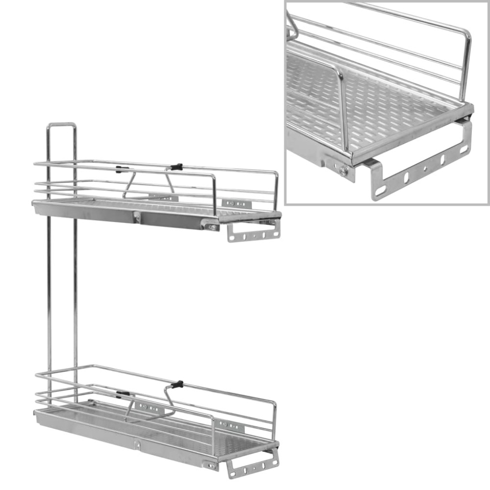 vidaXL Coș sârmă bucătărie retractabil 2 rafturi argintiu 47x15x54,5cm