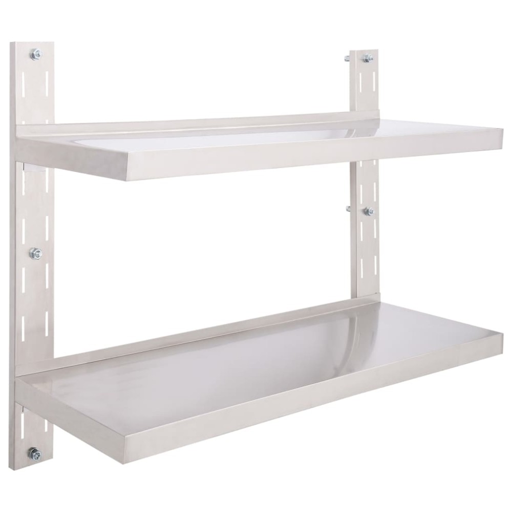 vidaXL Etajeră de perete cu două rafturi, 100 x 30 cm, oțel inoxidabil
