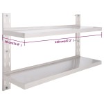 vidaXL Etajeră de perete cu 2 rafturi, 120 x 30 cm, oțel inoxidabil