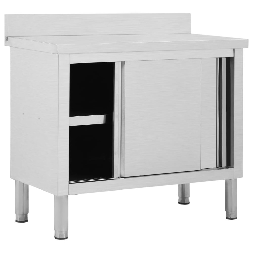 vidaXL Masă de lucru cu uși glisante 100x50x(95-97)cm oțel inoxidabil