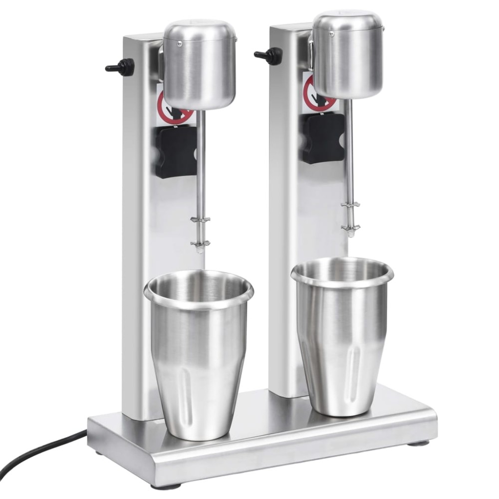vidaXL Mixer de milkshake cu 2 vase, oțel inoxidabil, 2 L