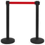 vidaXL Stâlp cu bandă, barieră pentru aeroport, negru, oțel vidaXL Stâlp cu bandă, barieră pentru aeroport, negru, oțel