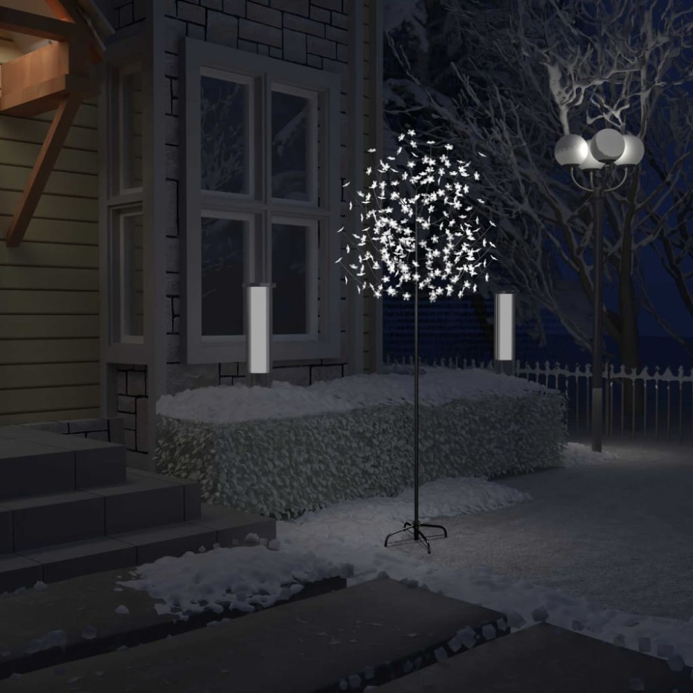 vidaXL Pom Crăciun, 220 LED-uri alb rece, flori de cireș, 220 cm