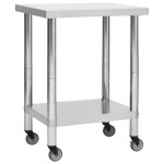 vidaXL Masă de lucru bucătărie cu roți, 80x30x85 cm, oțel inoxidabil vidaXL Masă de lucru bucătărie cu roți, 80x30x85 cm, oțel inoxidabil