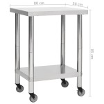 vidaXL Masă de lucru bucătărie cu roți, 80x30x85 cm, oțel inoxidabil vidaXL Masă de lucru bucătărie cu roți, 80x30x85 cm, oțel inoxidabil