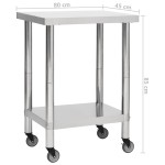 vidaXL Masă de lucru bucătărie cu roți, 80x45x85 cm, oțel inoxidabil vidaXL Masă de lucru bucătărie cu roți, 80x45x85 cm, oțel inoxidabil