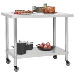 vidaXL Masă de lucru bucătărie cu roți, 100x45x85 cm, oțel inoxidabil vidaXL Masă de lucru bucătărie cu roți, 100x45x85 cm, oțel inoxidabil