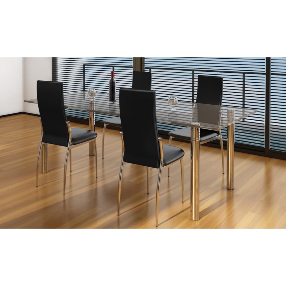 vidaXL Scaune de sufragerie, 4 buc., negru, piele ecologică