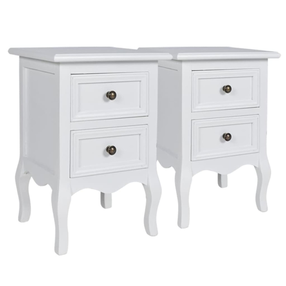 vidaXL Noptiere cu 2 sertare, 2 buc., alb, MDF