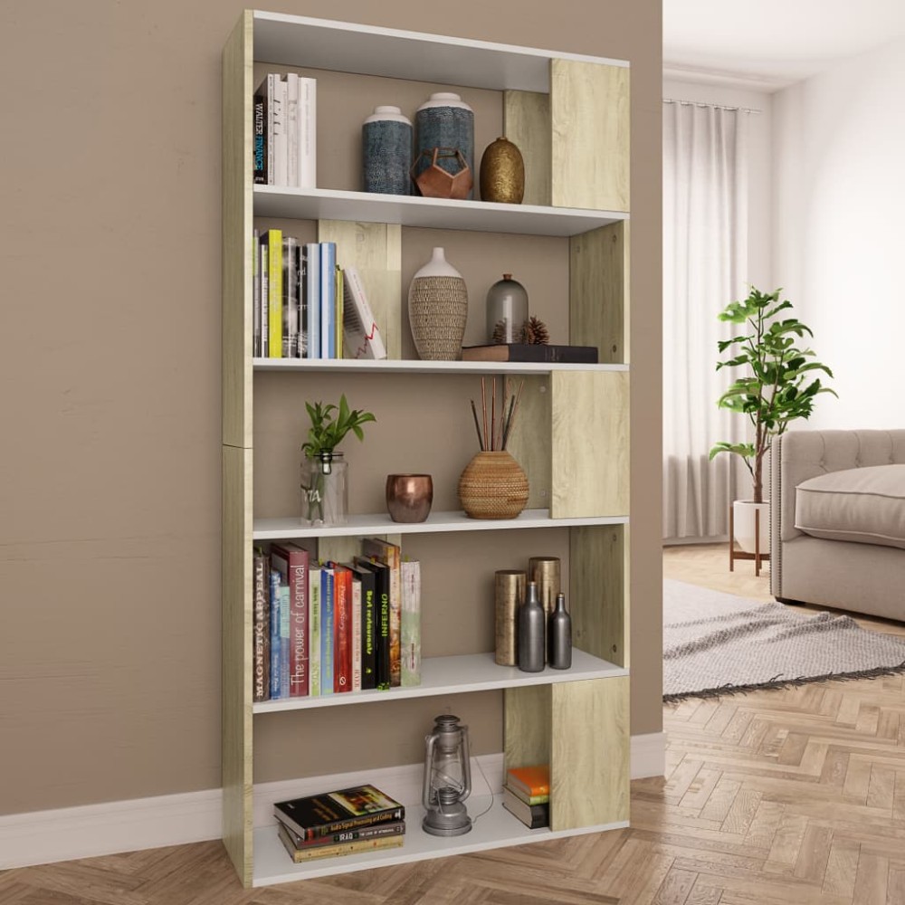 vidaXL Bibliotecă/Separator cameră alb&stejar sonoma 80x24x159 cm PAL