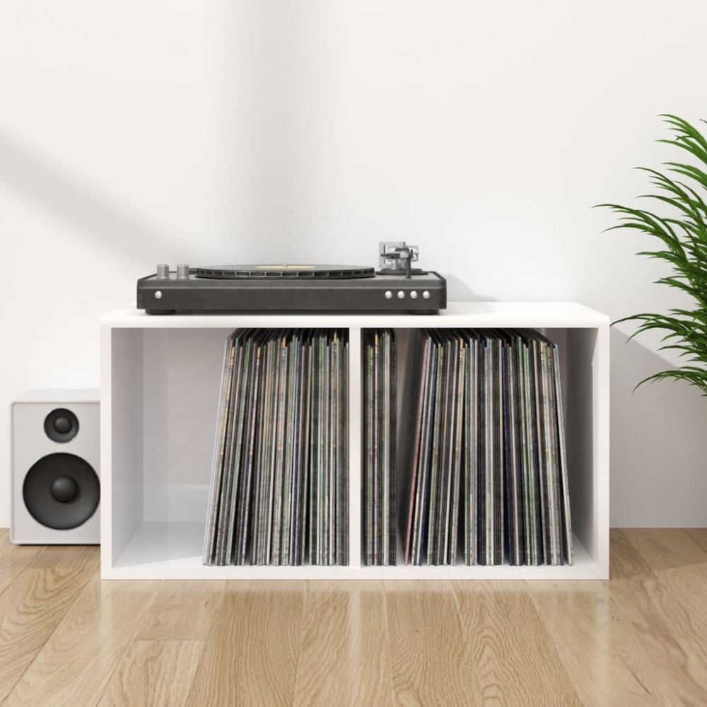 vidaXL Cutie de depozitare viniluri, alb extralucios, 71x34x36 cm lemn