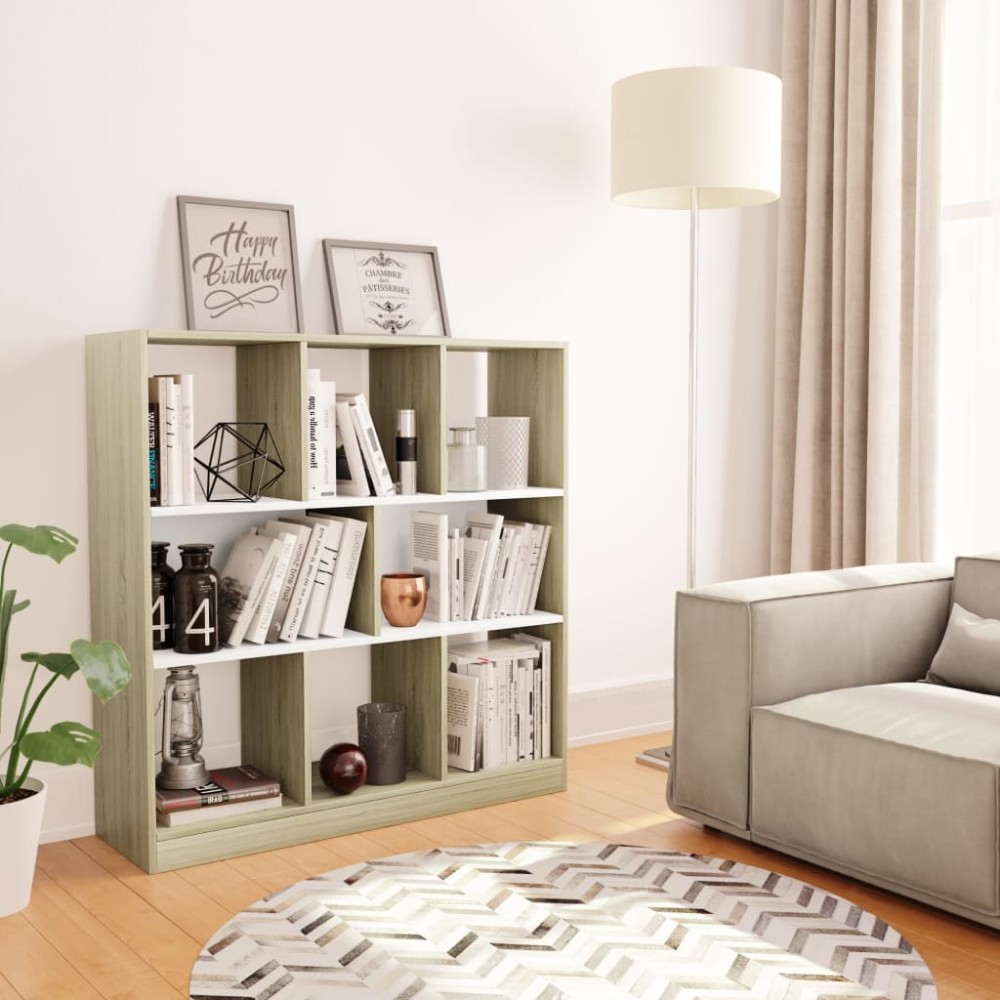 vidaXL Bibliotecă, alb/stejar sonoma, 97,5x29,5x100 cm, lemn prelucrat