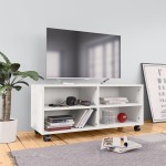 vidaXL Dulap TV cu rotile, alb, 90x35x35, lemn prelucrat vidaXL Dulap TV cu rotile, alb, 90x35x35, lemn prelucrat