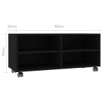 vidaXL Dulap TV cu rotile, negru, 90x35x35, lemn prelucrat