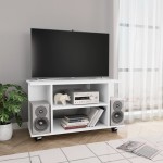 vidaXL Comodă TV cu roți, alb, 80x40x45 cm, lemn prelucrat vidaXL Comodă TV cu roți, alb, 80x40x45 cm, lemn prelucrat