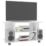 vidaXL Comodă TV cu roți, alb, 80x40x45 cm, lemn prelucrat vidaXL Comodă TV cu roți, alb, 80x40x45 cm, lemn prelucrat