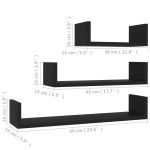 vidaXL Raft de perete, 3 buc., negru, lemn prelucrat