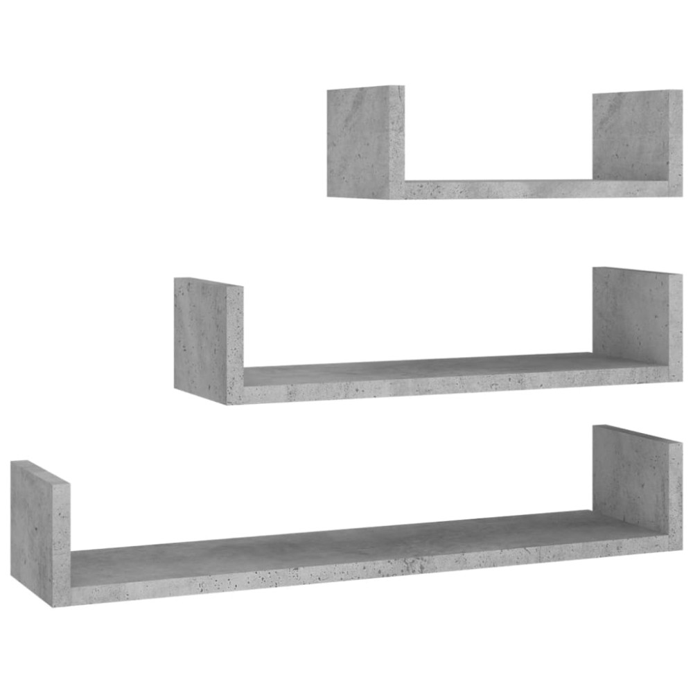 vidaXL Raft de perete, 3 buc., gri beton, lemn prelucrat