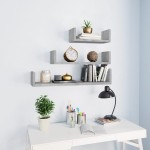 vidaXL Raft de perete, 3 buc., gri beton, lemn prelucrat