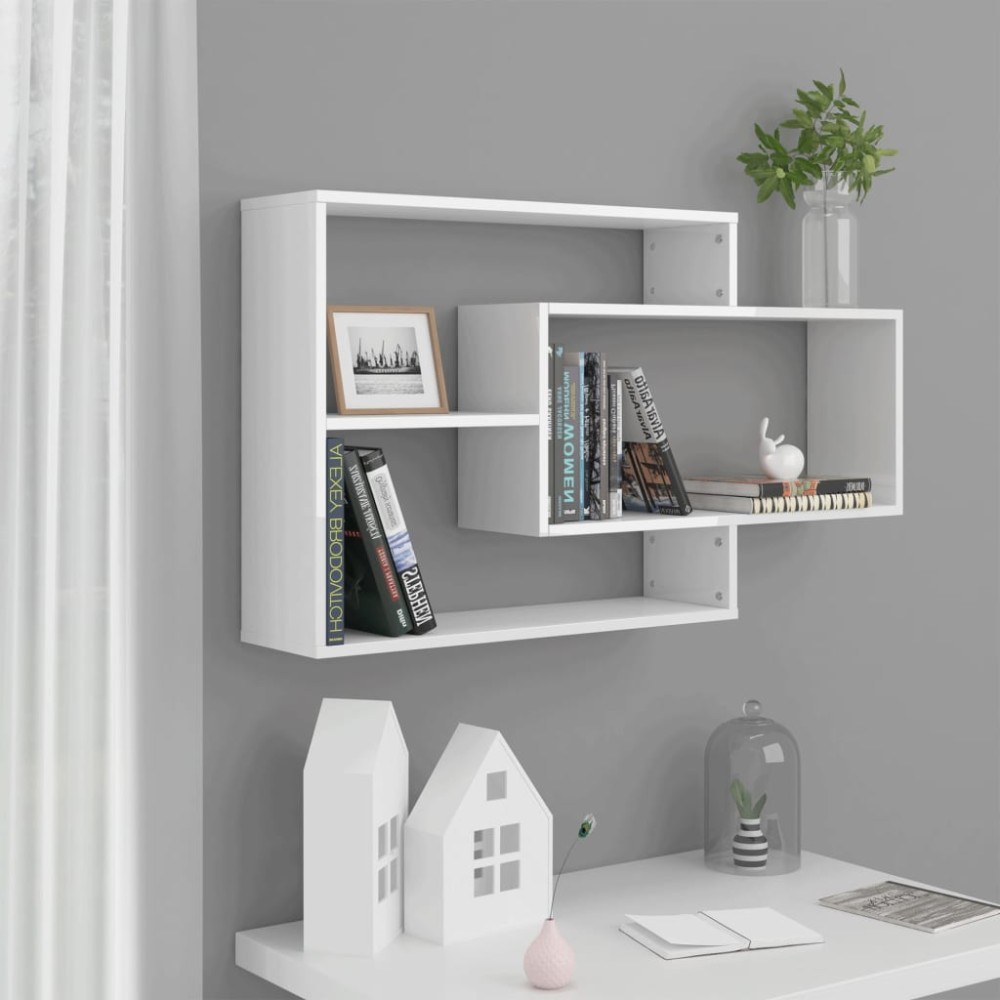 vidaXL Rafturi de perete alb extralucios 104x20x58,5 cm lemn prelucrat