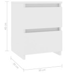 vidaXL Noptiere, 2 buc., alb, 30x30x40 cm, lemn prelucrat