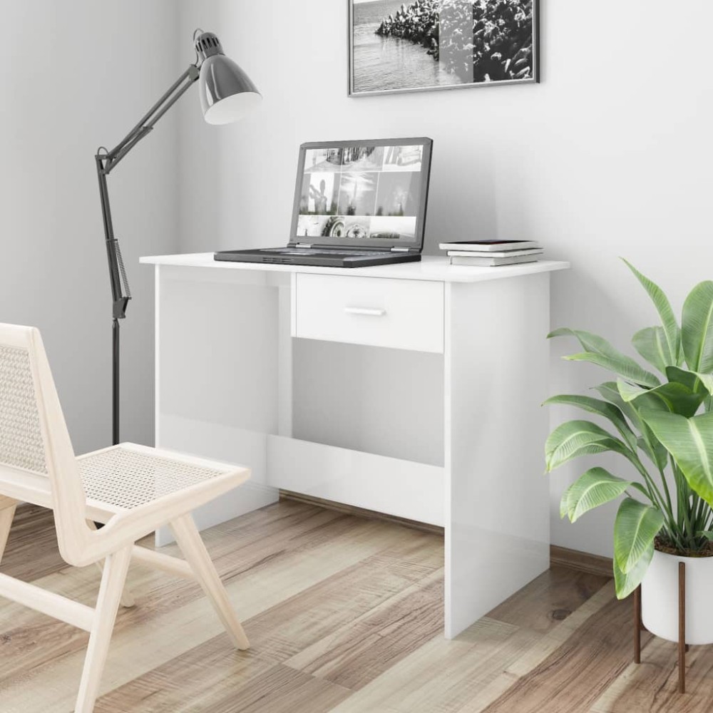 vidaXL Birou, alb extralucios, 100x50x76 cm, lemn prelucrat