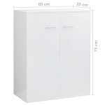 vidaXL Dulap, alb extralucios, 60x30x75 cm, lemn prelucrat