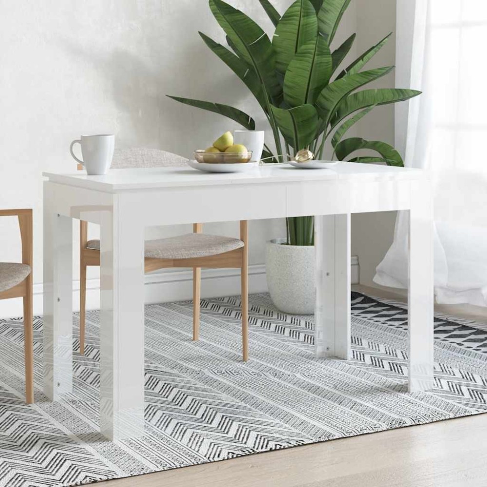 vidaXL Masă de bucătărie alb extralucios, 120x60x76 cm, lemn prelucrat