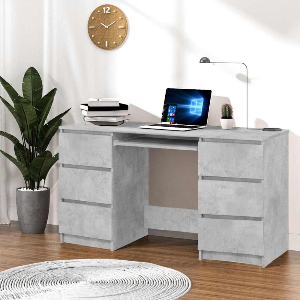 vidaXL Birou de scris, gri beton, 140x50x77 cm, lemn prelucrate