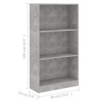 vidaXL Bibliotecă cu 3 rafturi, gri beton, 60x24x109 cm, lemn compozit