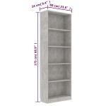 vidaXL Bibliotecă cu 5 rafturi, gri beton, 60x24x175 cm lemn prelucrat vidaXL Bibliotecă cu 5 rafturi, gri beton, 60x24x175 cm lemn prelucrat