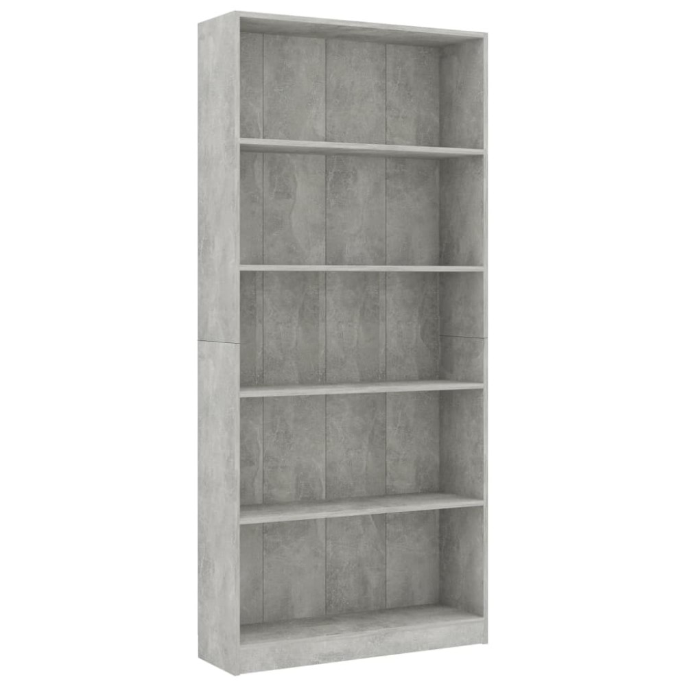 vidaXL Bibliotecă cu 5 rafturi gri beton, 80x24x175 cm, lemn prelucrat