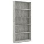 vidaXL Bibliotecă cu 5 rafturi gri beton, 80x24x175 cm, lemn prelucrat