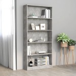 vidaXL Bibliotecă cu 5 rafturi gri beton, 80x24x175 cm, lemn prelucrat