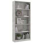 vidaXL Bibliotecă cu 5 rafturi gri beton, 80x24x175 cm, lemn prelucrat