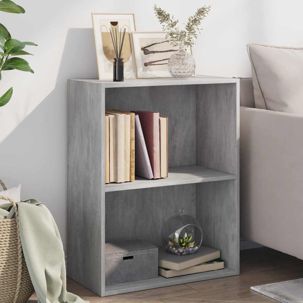 vidaXL Bibliotecă cu 2 rafturi, gri beton, 60 x 30 x 76,5 cm, PAL