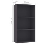 vidaXL Bibliotecă cu 3 rafturi, gri, 60x30x114 cm, lemn prelucrat